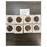 8 Wheat Pennies in Holders