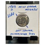 1983 D Roosevelt Dime Mint Error Coin