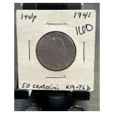 1941 Italy 50 Centesimi Coin KM-76b