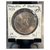 1975 Republic of Rhodesia 25 Cents Coin