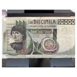Italian 10,000 Lire Banknote Featuring Caravaggio