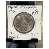 1975 Republic of Rhodesia 20 Cents Coin