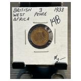 1933 British West Africa 3 Pence Coin