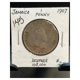 1907 Jamaica One Penny Coin