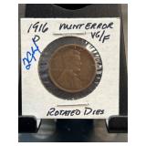 1916 Lincoln Wheat Cent with Rotated Dies