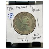 1930 Panama 1/2 Balboa .900 Silver Coin