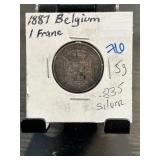 1887 Belgium 1 Franc .835 Silver Coin