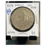 1958 Mexico Un Peso Coin in Holder