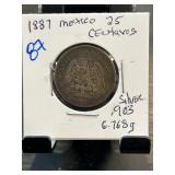 1887 Mexico 25 Centavos Silver Coin