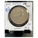 1947 Mexico Un Peso Coin in Holder