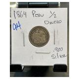 1864 Peru 1/2 Dinero Silver Coin
