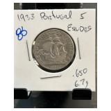 1933 Portugal 5 Escudos Coin