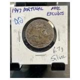 1947 Portugal Five Escudos Coin