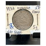 1933 Morocco 5 Francs Coin