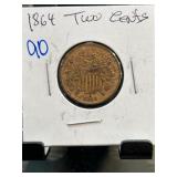 1864 Two Cent Coin in Holder