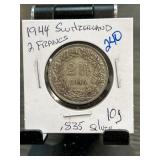 1944 Switzerland 2 Francs Coin