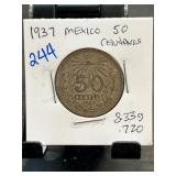 1937 Mexico 50 Centavos Silver Coin