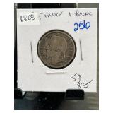 1868 France 1 Franc Napoleon III Coin