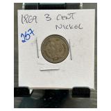 1869 United States 3-Cent Nickel Coin
