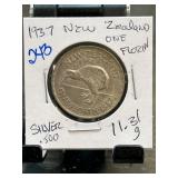 1937 New Zealand One Florin Coin