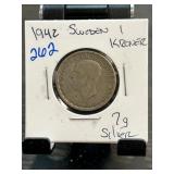 1942 Sweden 1 Kronor Silver Coin