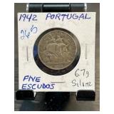1942 Portugal Five Escudos Coin