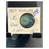 1867 Norway 10 Ore Silver Coin