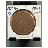 1861 Russia 5 Kopecks Copper Coin