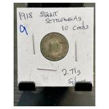 1918 Straits Settlements 10 Cents Coin