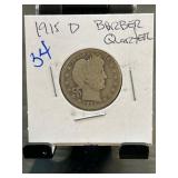 1915-D Barber Quarter in Holder