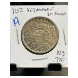 1952 Mozambique 20 Escudos Coin