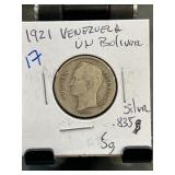 1921 Venezuela Un Bolivar Coin