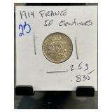 1914 France 50 Centimes Coin