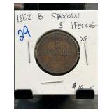 1862 Saxony 5 Pfennig Coin
