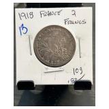 1918 France 2 Francs Coin