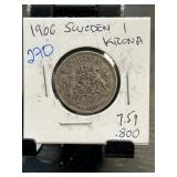 1906 Sweden 1 Krona Silver Coin