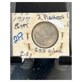 1937 Egyptian 2 Piastres Coin in Holder