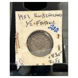 1951 Switzerland 1/2 Franc Coin
