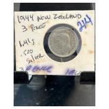 1944 New Zealand Threepence Coin in Holder