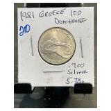 1981 Greece 100 Drachmai Silver Coin