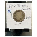 1892 P Barber Quarter in AG Condition