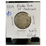 1924 Costa Rica 25 Centimos Silver Coin