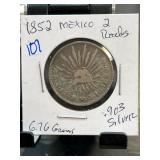 1852 Mexico 2 Reales Silver Coin