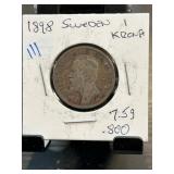 1898 Sweden 1 Krona Coin