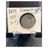 1873 Romania 5 Bani Coin