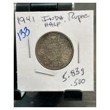 1941 India Half Rupee Coin Featuring George VI