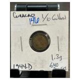 1944-D Curacao 1/10 Gulden Coin
