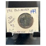 1911 Philippines 20 Centavos Coin