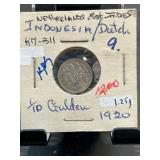 1920 Netherlands East Indies 1/10 Gulden Coin