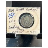 1834 Great Britain 2 Pence Coin, Holed